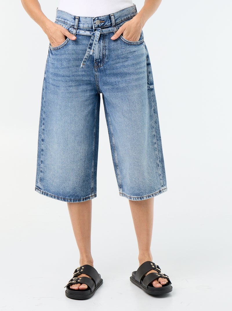 Denim bermuda met strikceintuur Blauw - Kiabi
