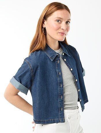 Denim blouse met 3/4 mouwen