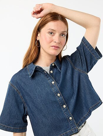 Denim blouse met 3/4 mouwen