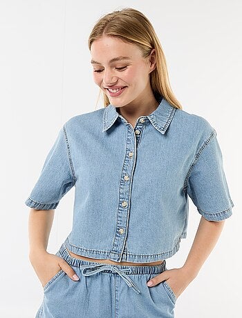 Denim blouse met 3/4 mouwen