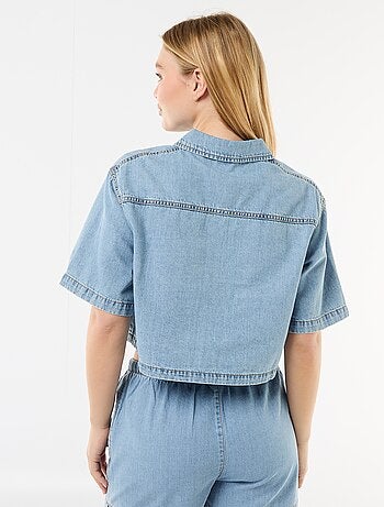 Denim blouse met 3/4 mouwen
