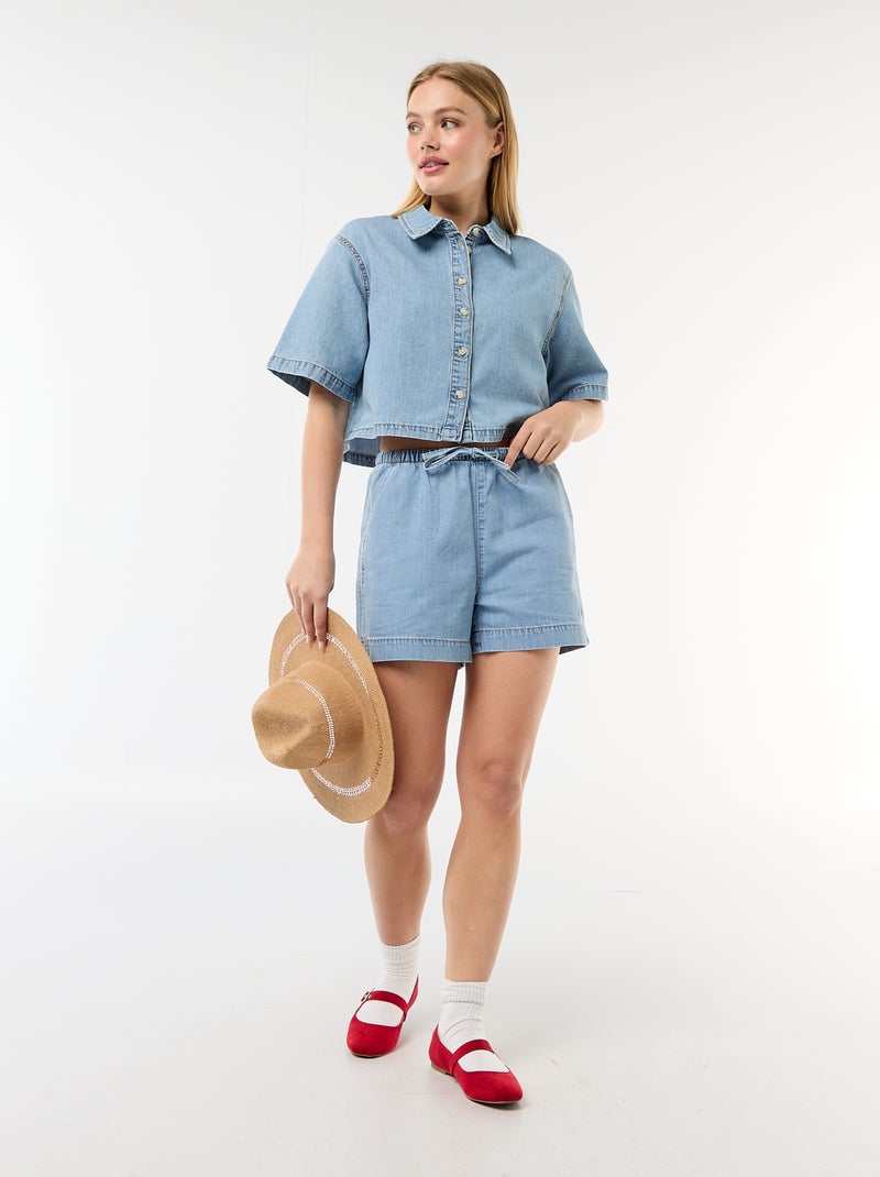 Denim blouse met 3/4 mouwen Blauw - Kiabi