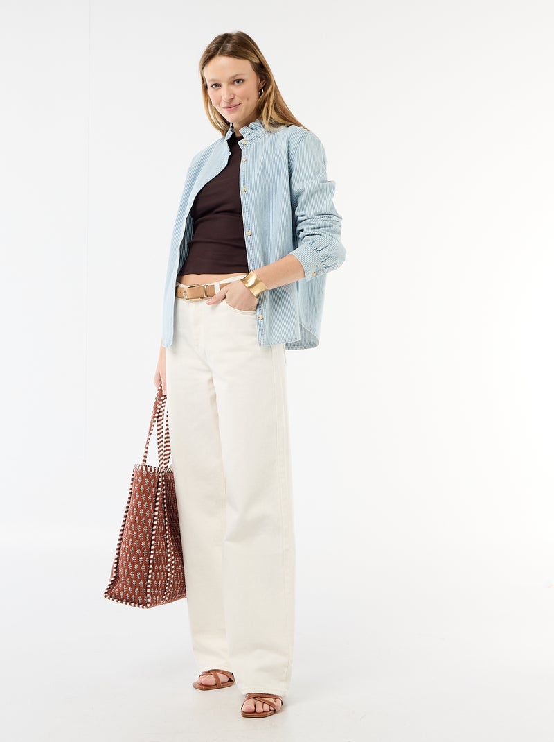 Denim blouse met volantkraag Blauw - Kiabi