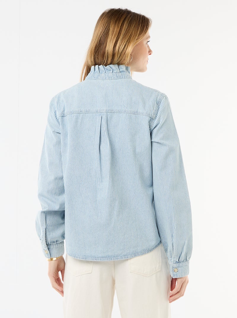 Denim blouse met volantkraag Blauw - Kiabi