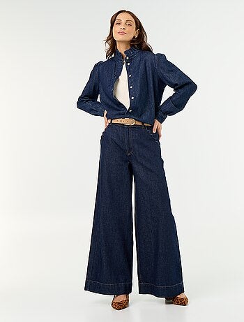 Denim blouse met volantkraag