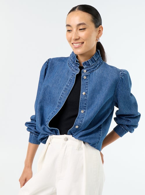 Denim blouse met volantkraag - Kiabi