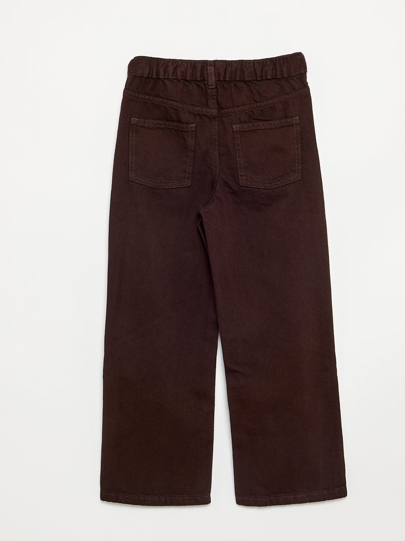 Denim broek met asymmetrische knoopsluiting Bruin - Kiabi