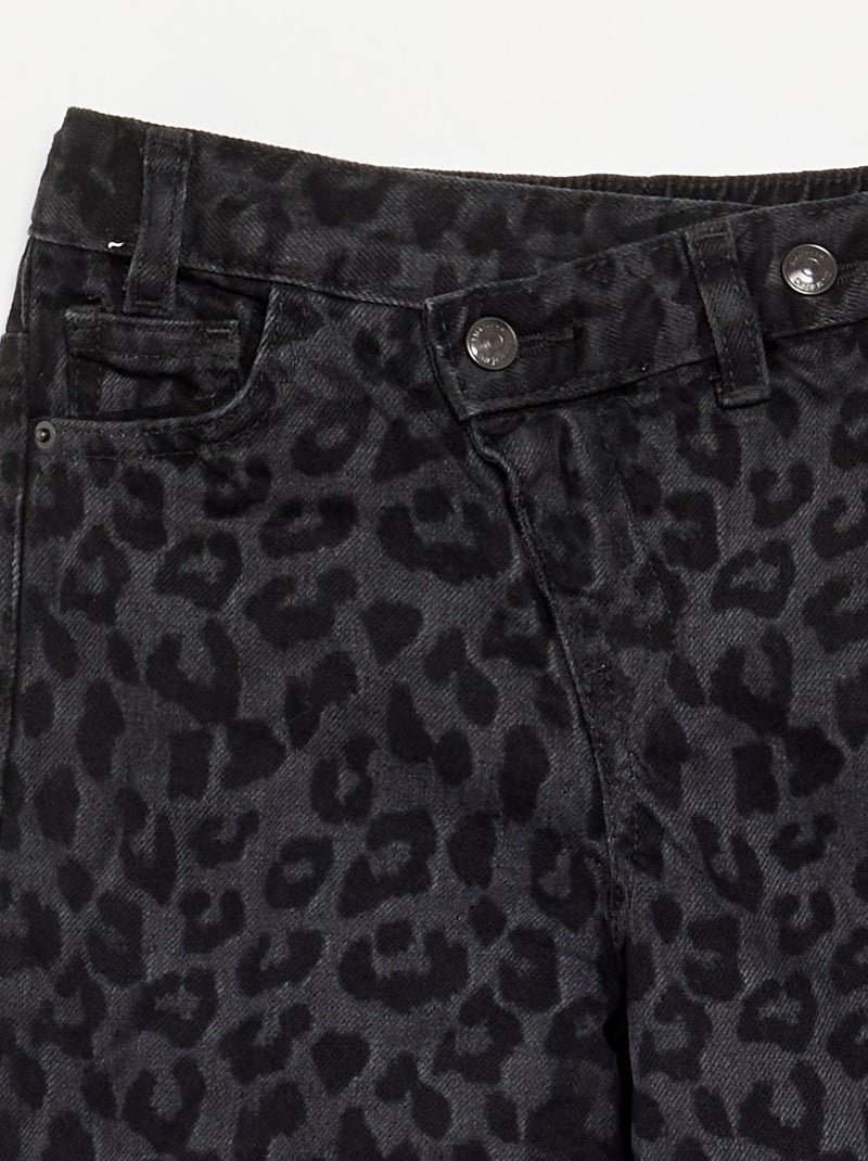 Denim broek met asymmetrische knoopsluiting Bruin - Kiabi