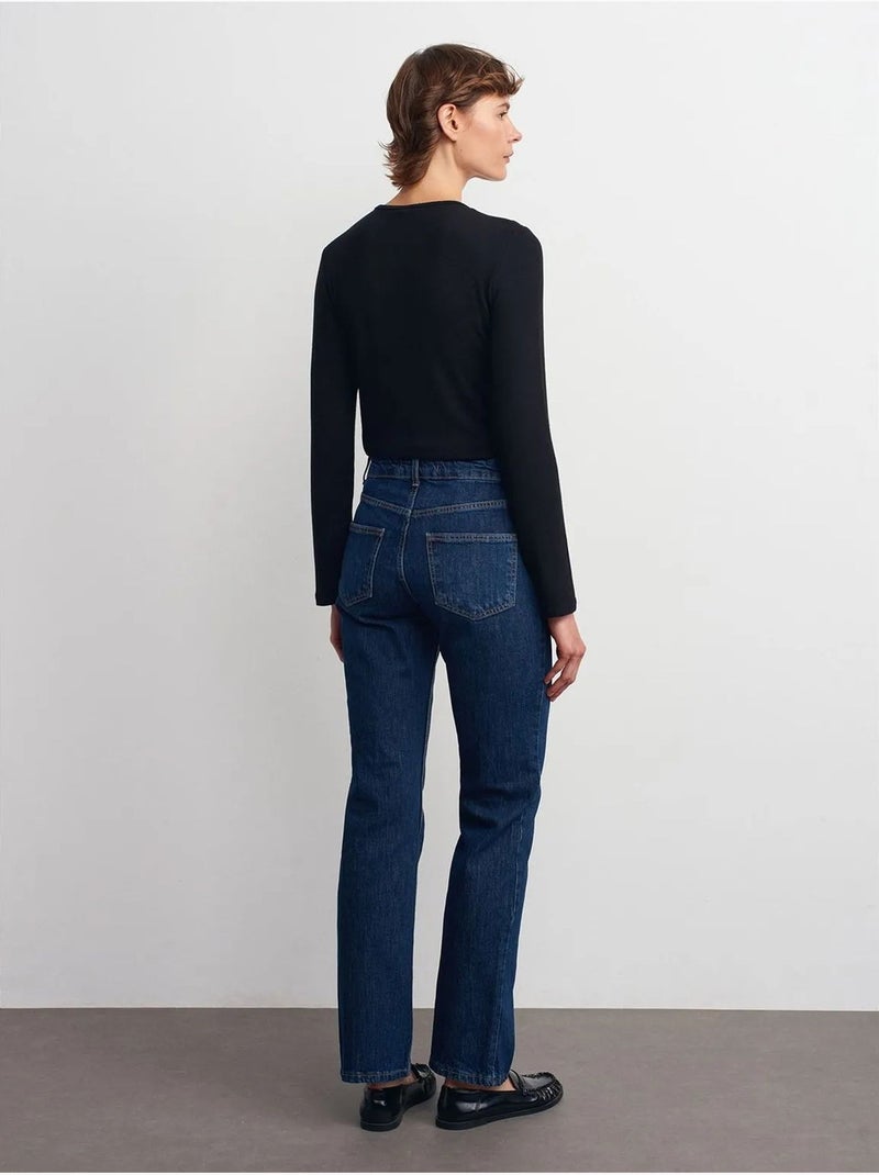 Denim broek met hoge taille en rechte pijp dilvin Saffierblauw - Kiabi