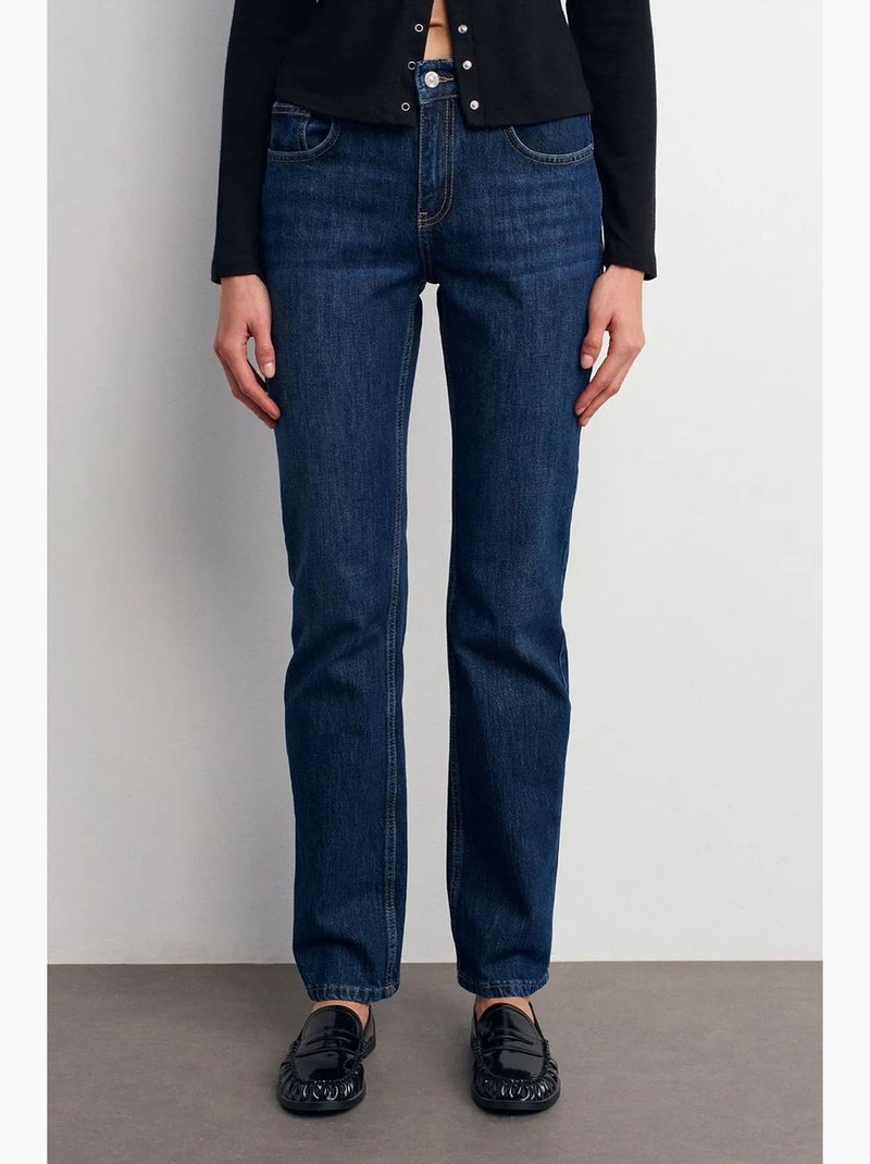 Denim broek met hoge taille en rechte pijp dilvin Saffierblauw - Kiabi