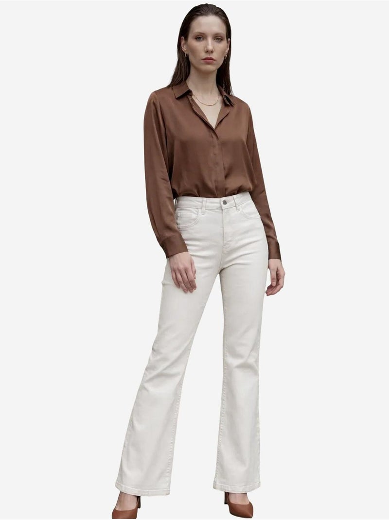 Denim broek met hoge taille en uitlopende pijpen my fashion Crème - Kiabi