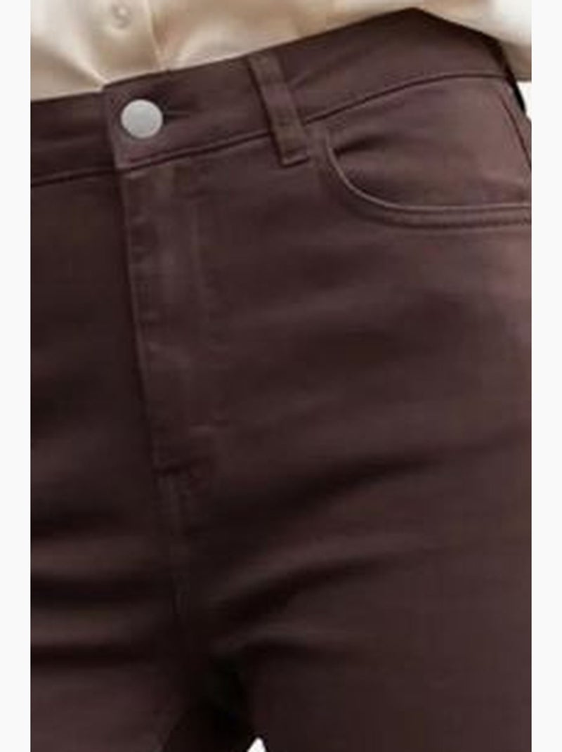 Denim broek met hoge taille en uitlopende pijpen my fashion Donkerbruin - Kiabi