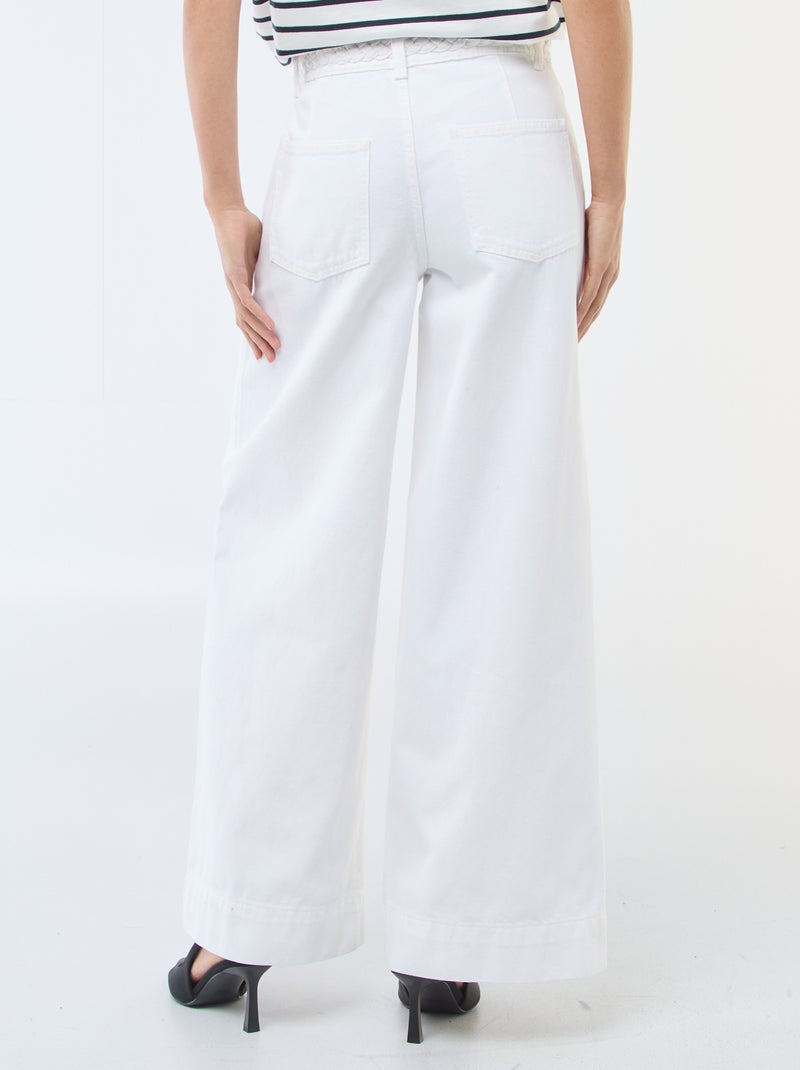Denim broek met hoge taille en wijde pijpen Wit - Kiabi