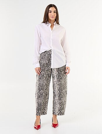 Denim broek met motief in ballonmodel en hoge taille