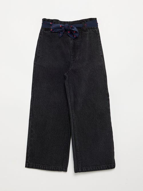 Denim broek met stoffen riem - Kiabi