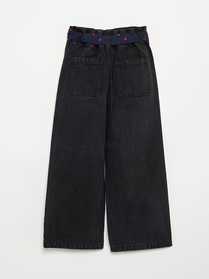 Denim broek met stoffen riem Zwart - Kiabi