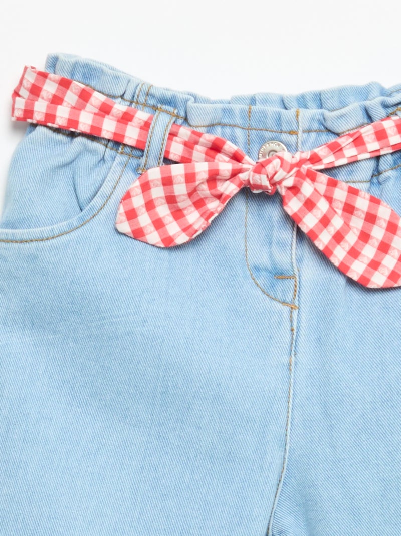 Denim broek met strikceintuur Wit - Kiabi