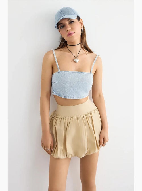 Denim cami-top met vierkante hals hiccup - Kiabi Denim cami-top met vierkante hals hiccup - Kiabi