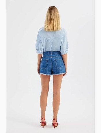 Denim effen hoge taille shorts hiccup