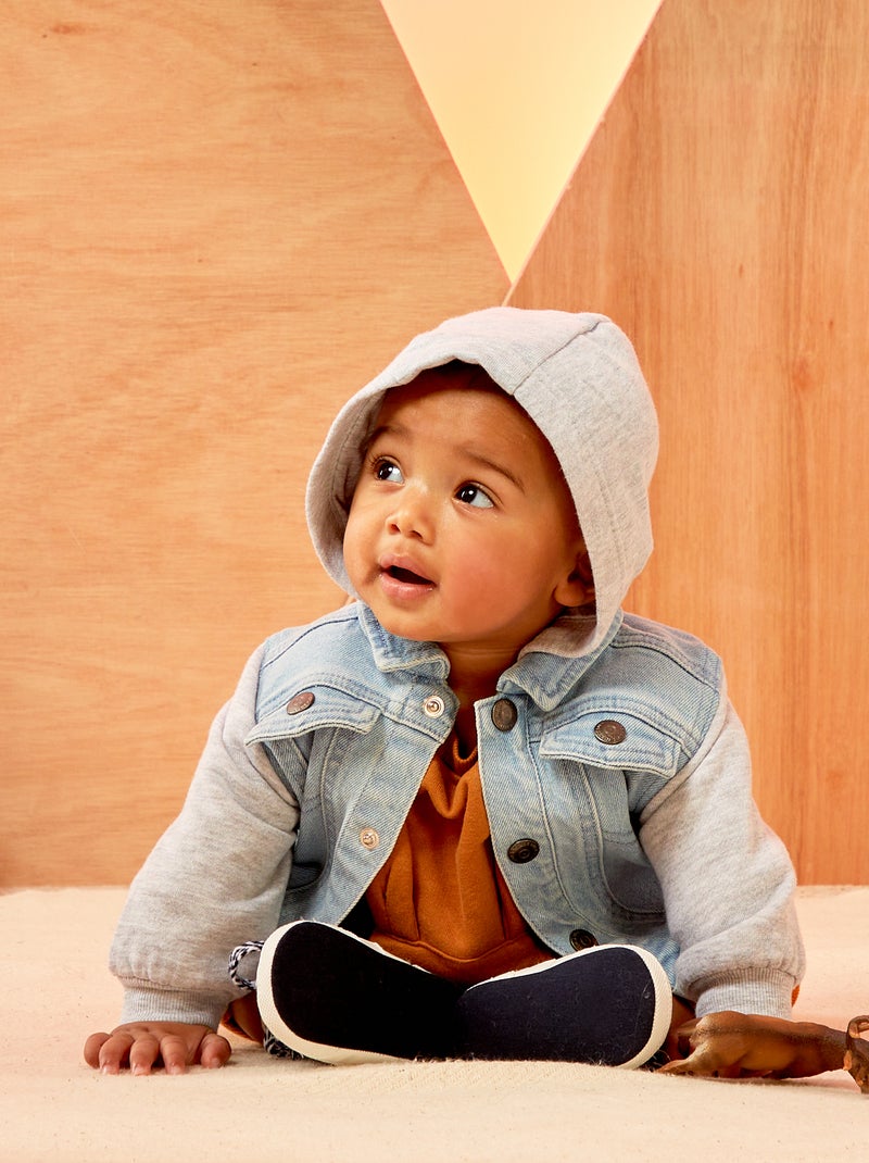 Denim jasje met twee stoffen BLAUW - Kiabi