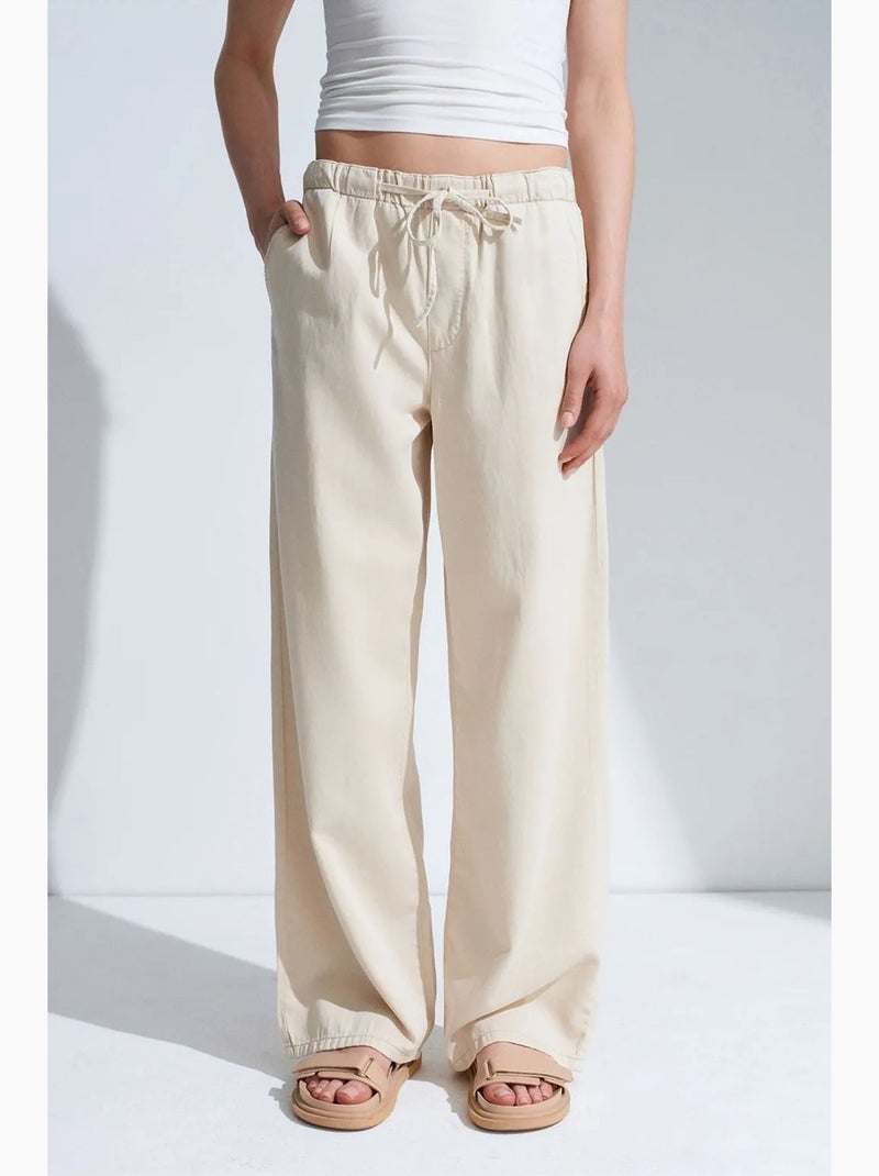 Denim jeans met middelhoge taille en wijde pijp dilvin Klei-beige - Kiabi