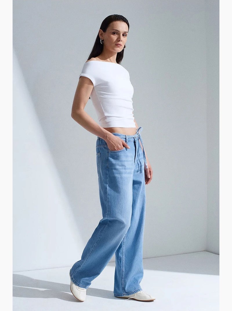 Denim jeans van katoen met hoge taille en wijde pijp dilvin Saffierblauw - Kiabi