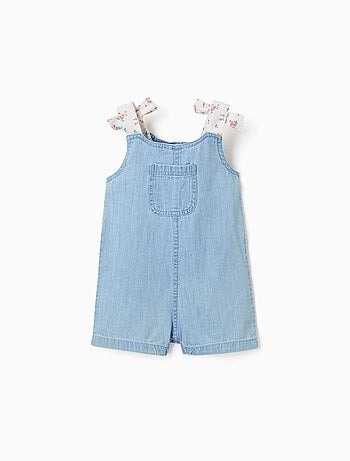 Denim jumpsuit met bloemenbandjes