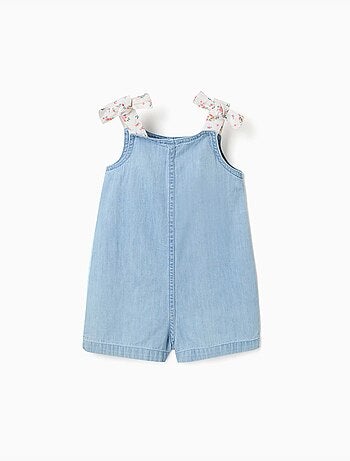 Denim jumpsuit met bloemenbandjes