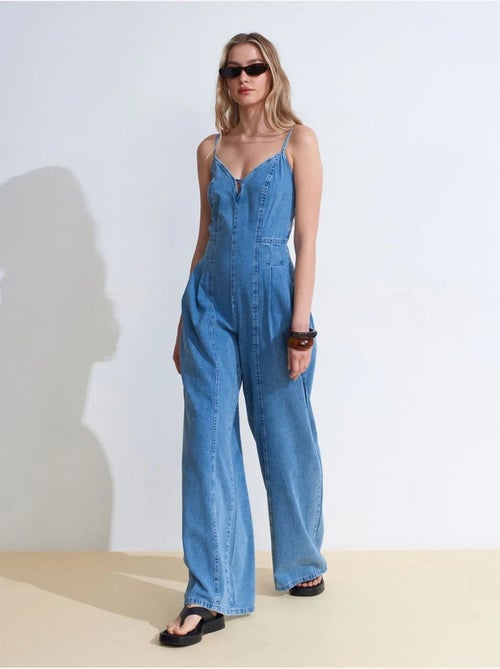Denim jumpsuit met wijde pijpen dilvin - Kiabi