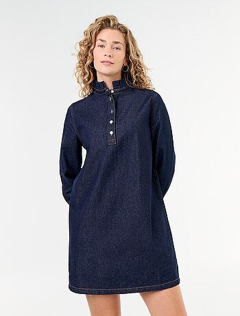Denim jurk met frillkraag