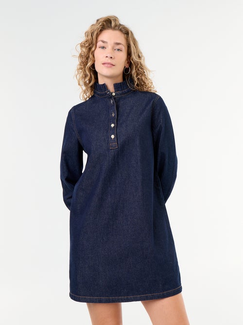 Denim jurk met frillkraag - Kiabi