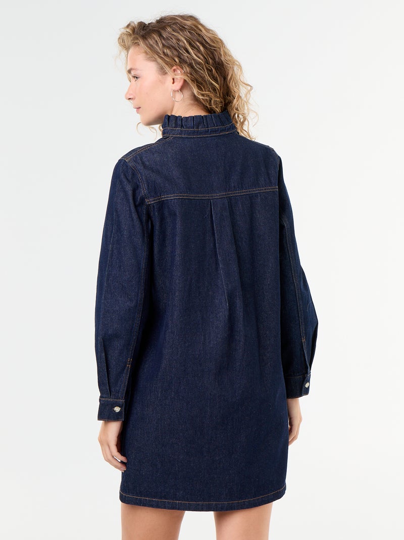 Denim jurk met frillkraag Blauw - Kiabi