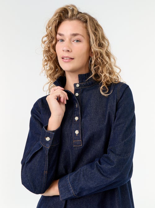 Denim jurk met frillkraag - Kiabi