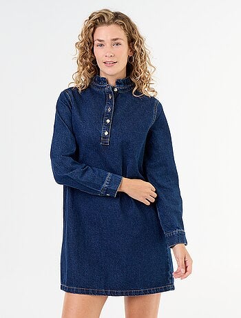 Denim jurk met frillkraag