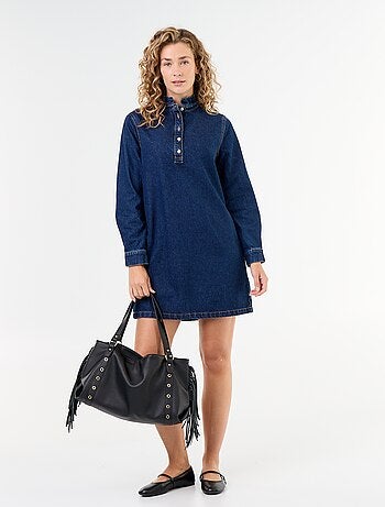 Denim jurk met frillkraag