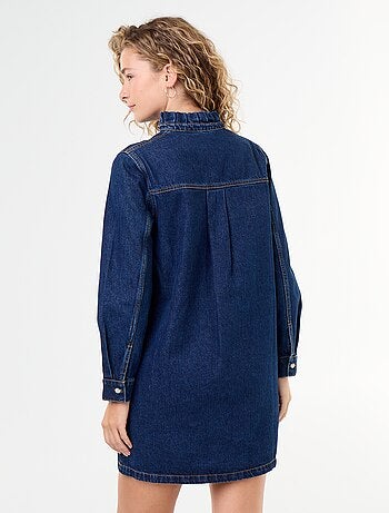 Denim jurk met frillkraag