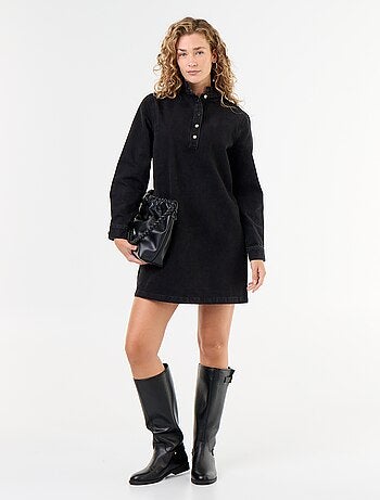 Denim jurk met frillkraag
