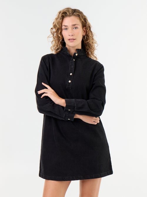 Denim jurk met frillkraag - Kiabi