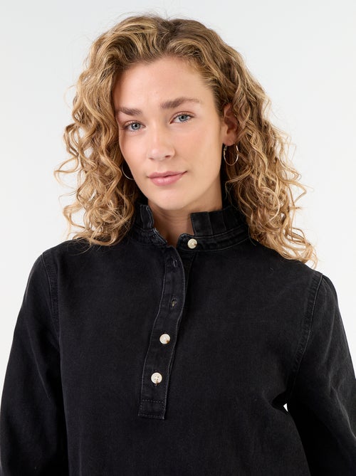 Denim jurk met frillkraag - Kiabi