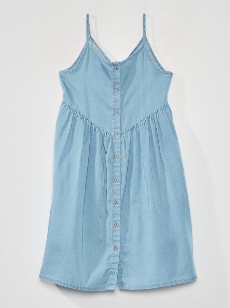 Denim jurk met smalle schouderbandjes BLAUW - Kiabi