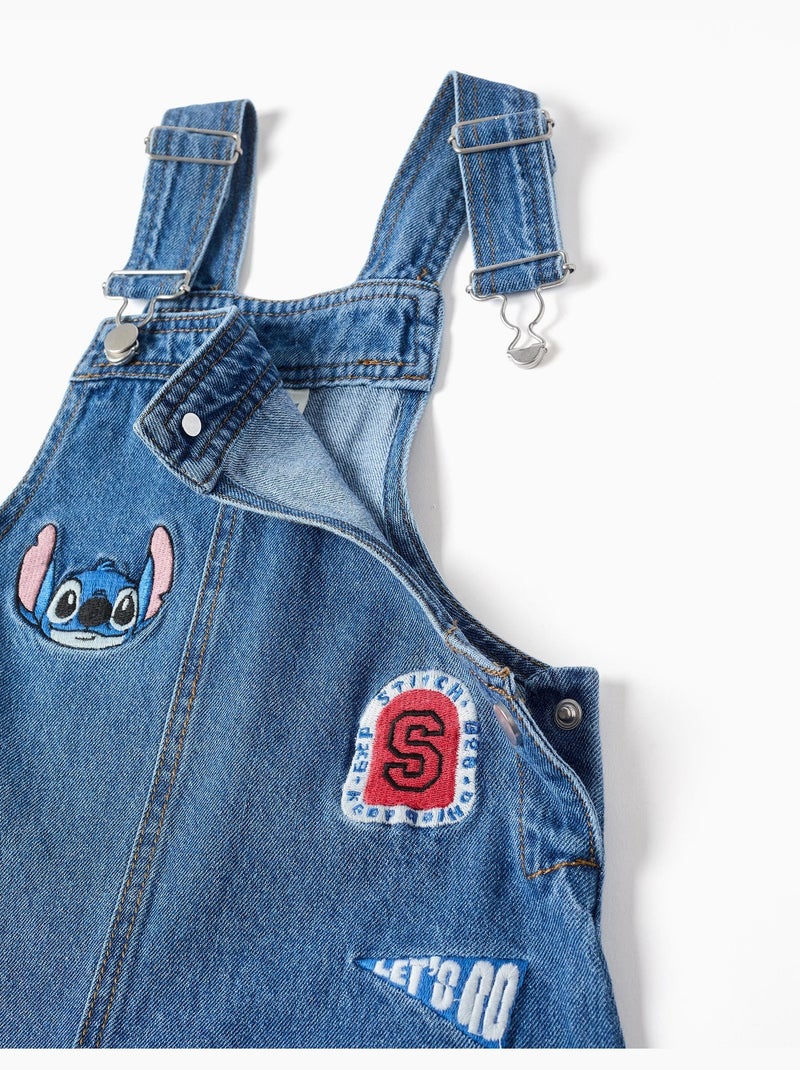 Denim korte tuinbroek met stitch borduursel Blauw Blauw - Kiabi