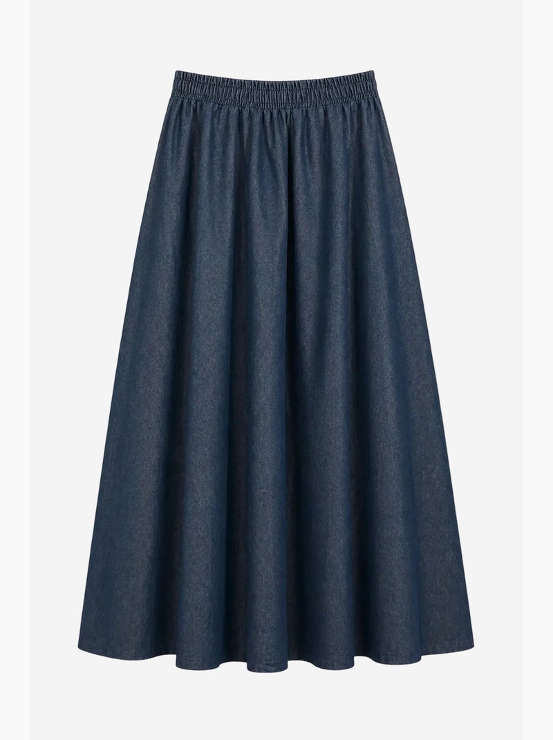 Denim midirok in a-lijn met hoge taille mixray Marineblauw - Kiabi