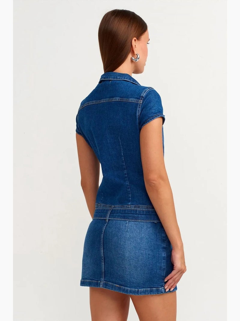 Denim mini-jurk met ceintuur dilvin Saffierblauw - Kiabi