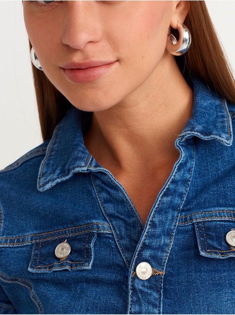 Denim mini-jurk met ceintuur dilvin Saffierblauw - Kiabi