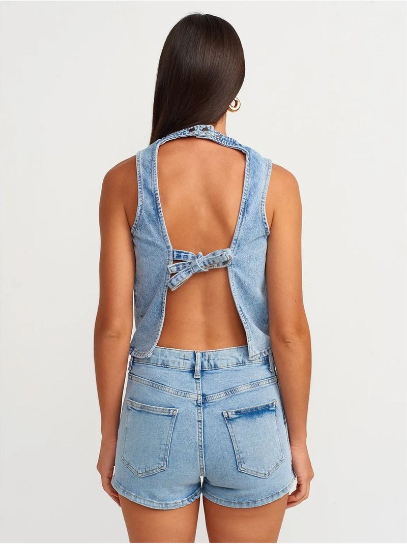 Denim minirok met hoge taille dilvin Lichtblauw - Kiabi