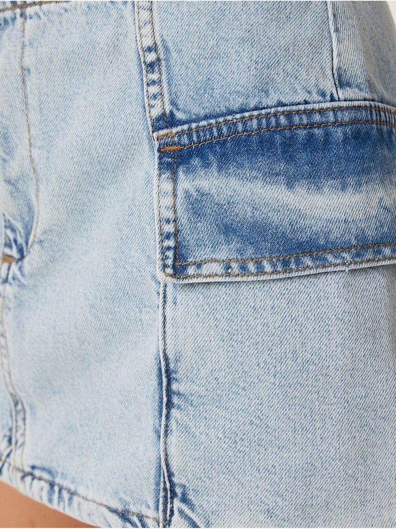 Denim minirok met hoge taille en knoopsluiting istanbul Pastelblauw - Kiabi