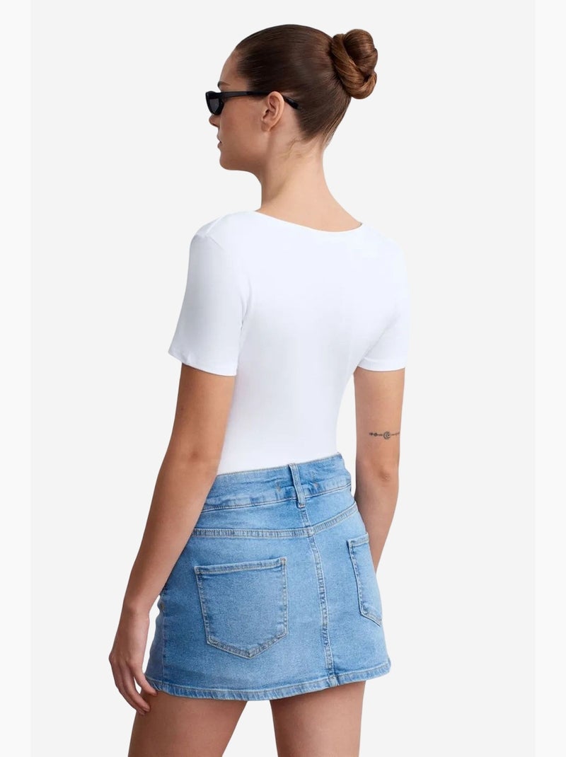 Denim minirok met hoge taille en riem dilvin Saffierblauw - Kiabi