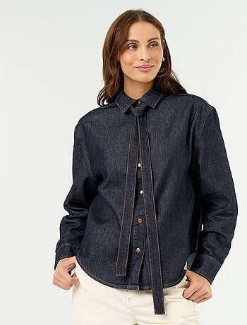 Denim overhemd met lavallièrekraag