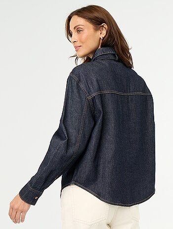 Denim overhemd met lavallièrekraag