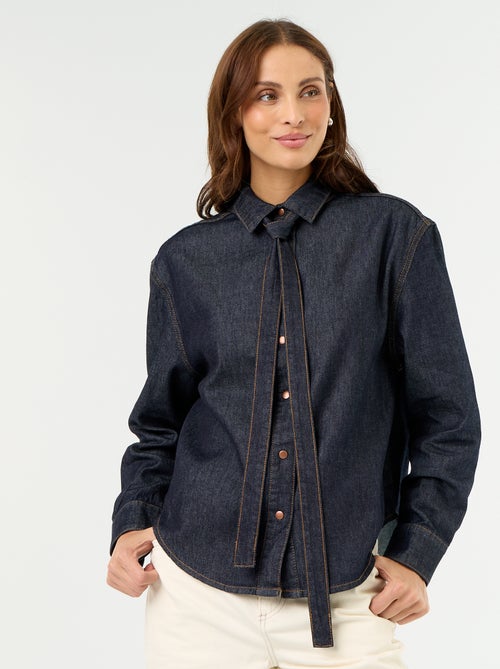 Denim overhemd met lavallièrekraag - Kiabi Denim overhemd met lavallièrekraag - Kiabi